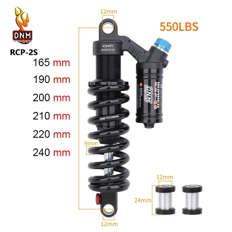 DNM RCP2S 165mm/190mm/200/210/220/240mm Mountain Bike Rear Shock Absorber 550LBS Spring Soft Tail For AM/FR/DH/MTB Bicycle Shock