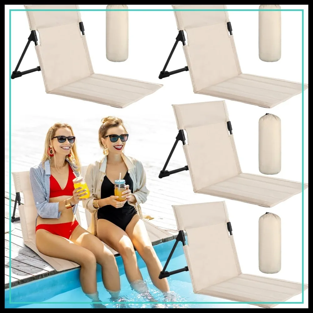 

Foldable Poolside Chairs 4 Pack - Portable Beach Chair with Back Support, Carry Bag for Travel, Camping, Picnic, Lawn