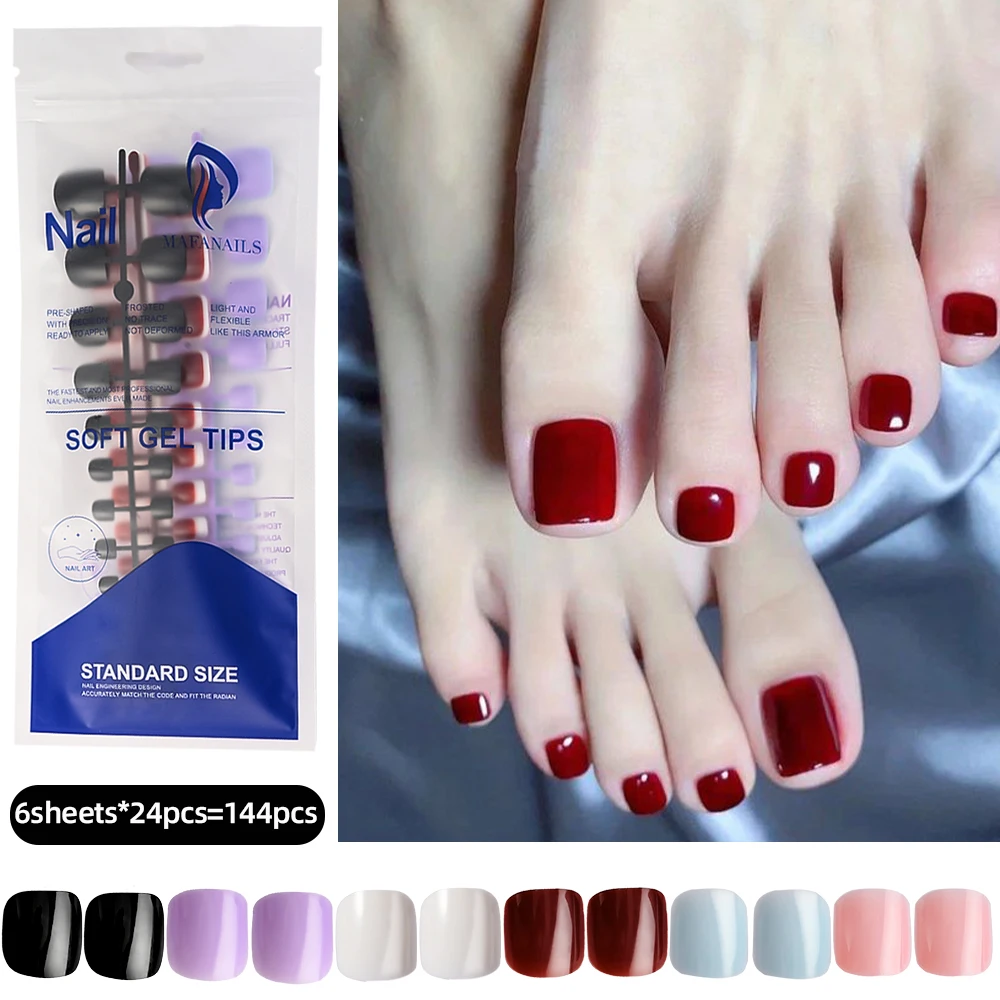 100/120/144Pcs Short Square Press on Toenails Full Cover Glossy Fake Toenails Nude Pink Solid Color Feet Acrylic False Toe Nails