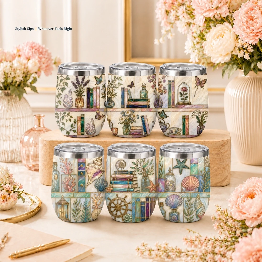 Whimsical Botanical Bookshelves Vacuum Flasks 12oz Insulated Stainless Steel Mug with Lid Double Wall Drink Cup Travel Tumbler