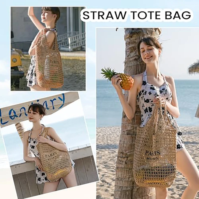 MABULA Luxury Straw Woven Tote Beach Handbag Brand Designer Summer Shopper Purse 2022 Hollow Out Handmade Straw Shopping Bag