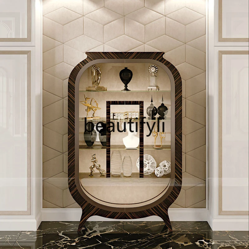 

Hong Kong-style paint wine cabinet floor-to-ceiling against the wall transparent glass storage cabinet light luxury