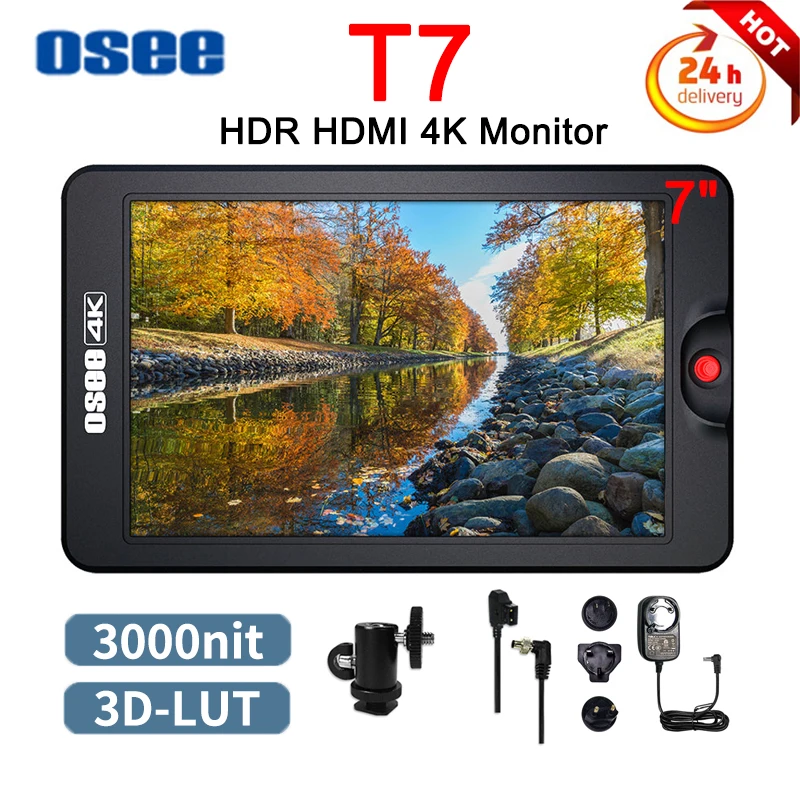 

Osee T7 7 Inch Camera Monitor 3D LUT 1920X1200 Fhd Hdr 4K HDMI-Compatible Video Monitor with Ac Power Adapter and D-Type Cable