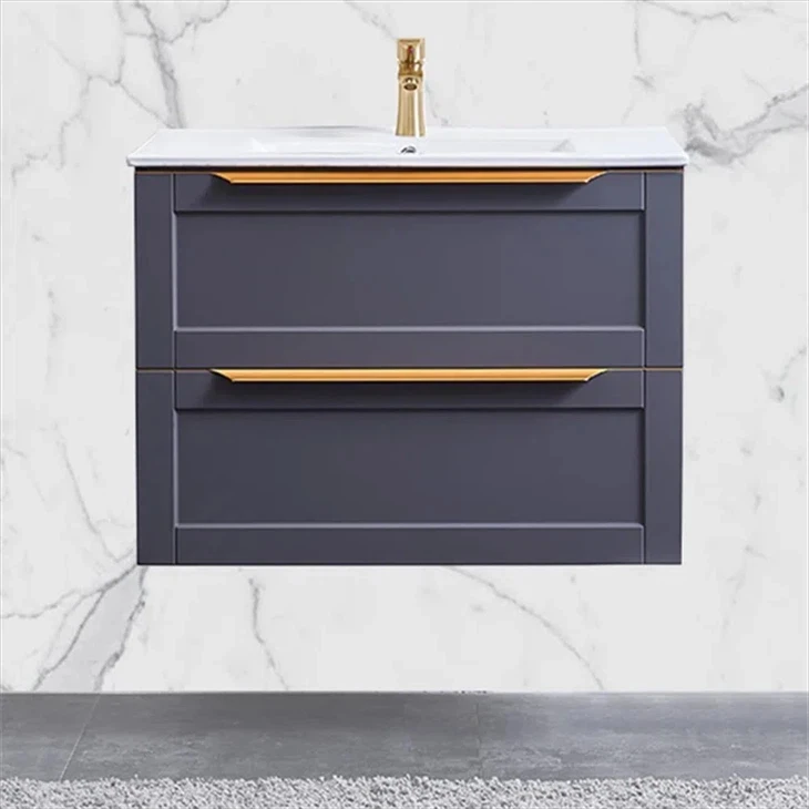 

Modern Navy Blue Wall Mounted Bathroom Cabinet with Water-Resistant Ceramic Basin for Hotels Apartments Villas