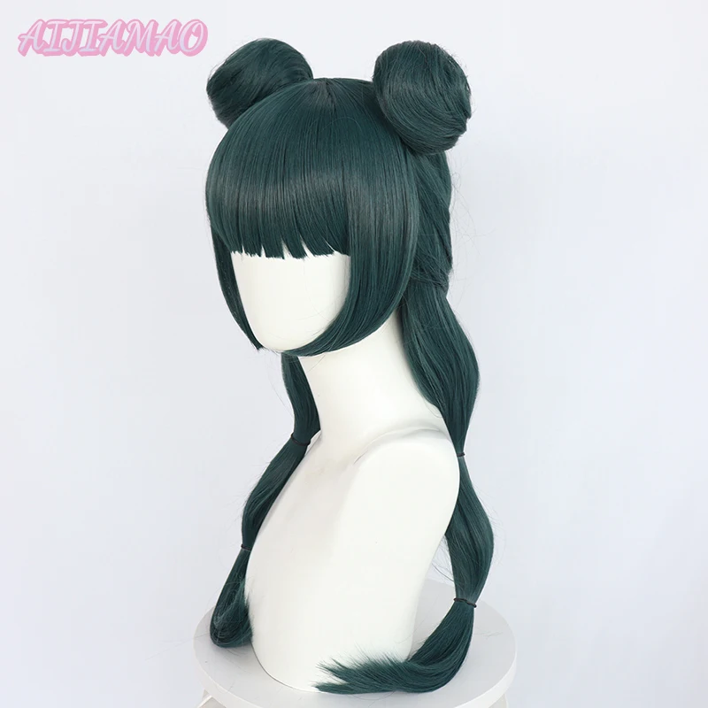 Anime Maomao Cosplay Wig Dark Green Women Long Hair Heat Resistant Synthetic Hair Halloween Party Wig Accessory + Wig Cap