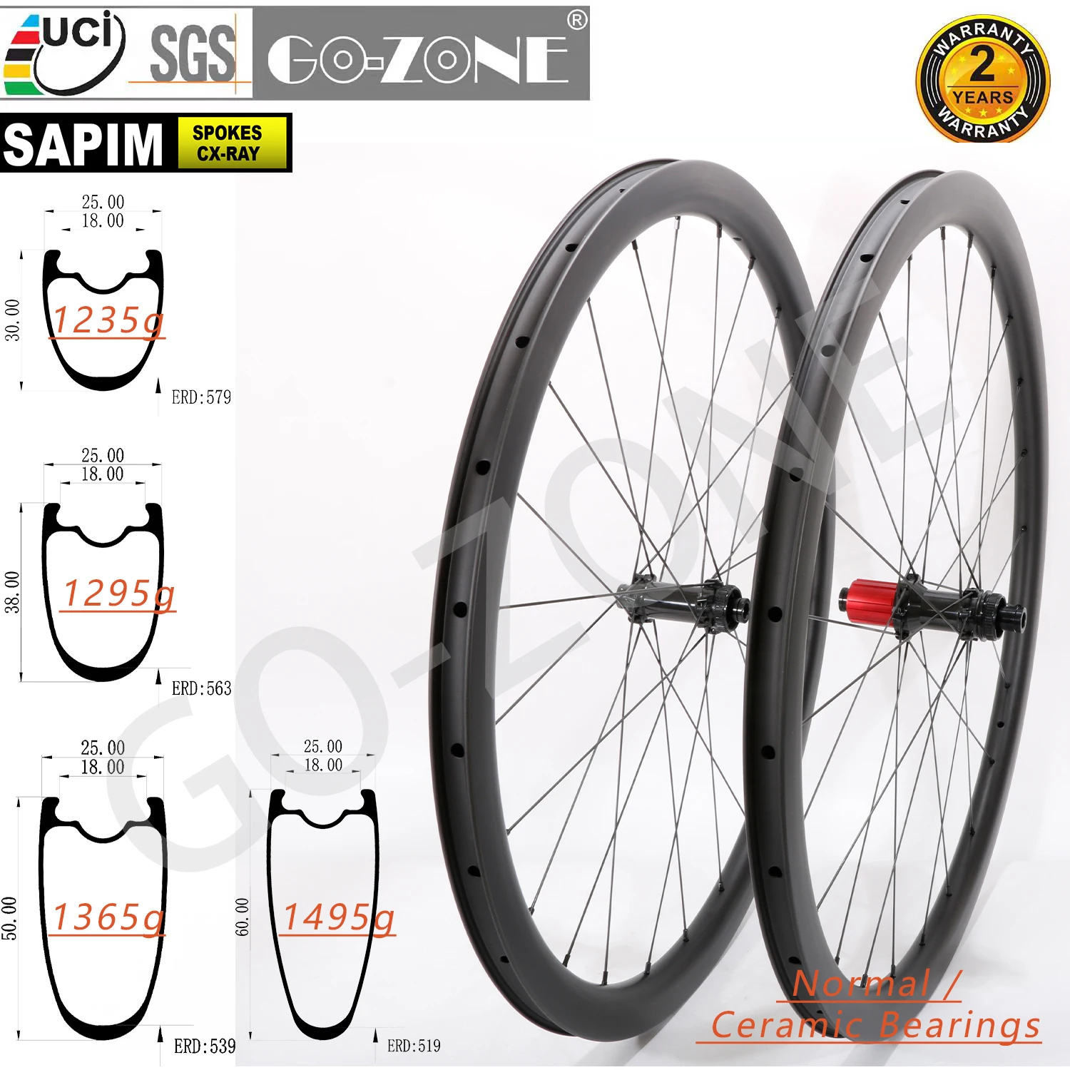 

1235g Carbon Wheelset 700c Road Disc Brake Clincher Tubeless Tubular Sapim ChosenSL Enduro Normal / Ceramic Bearings Disc Wheels