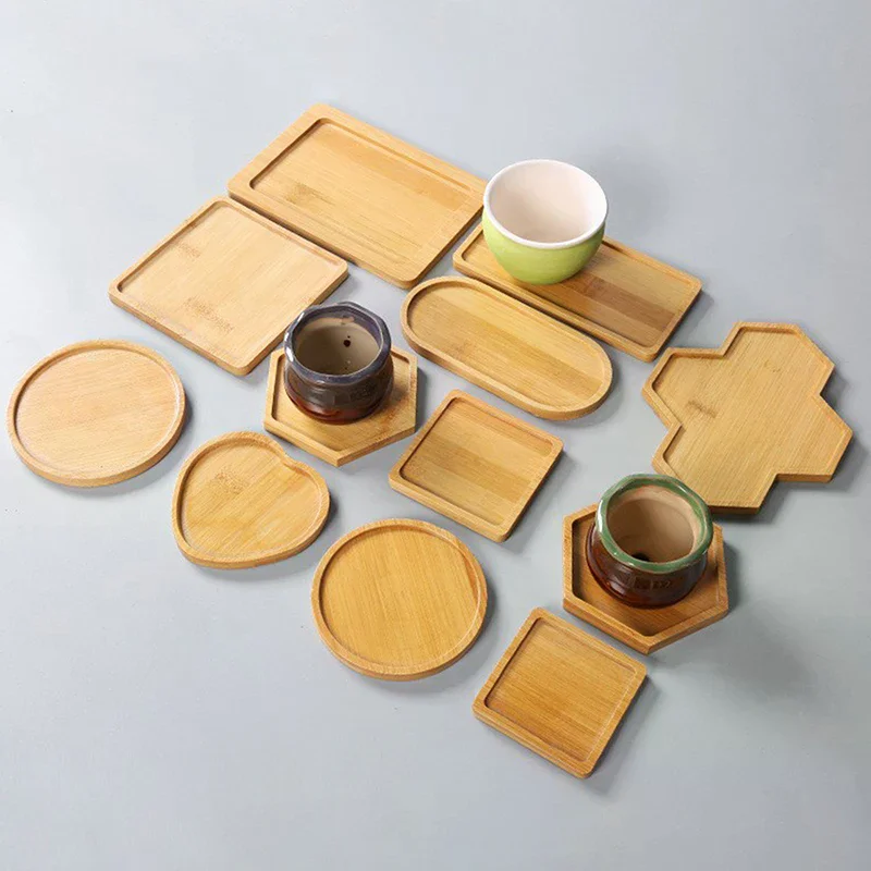 Simple Style Home Decoration Succulents Bonsai Holder Round Square Flowerpot Base Bamboo Wood Tray