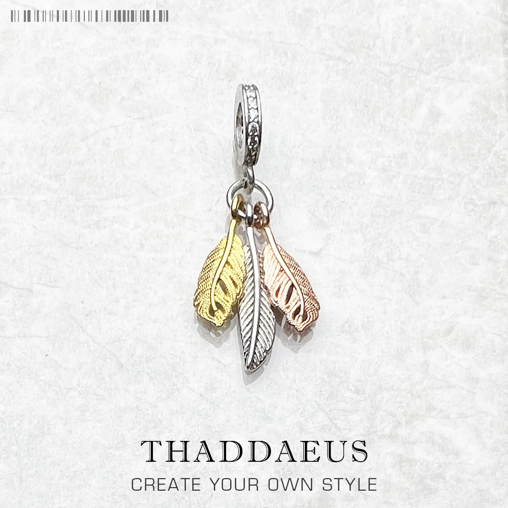 Tricolour Feathers Pendant Charm Women Men Spring 925 Sterling Silver Fashion Jewelry Accessories Trendy Gift