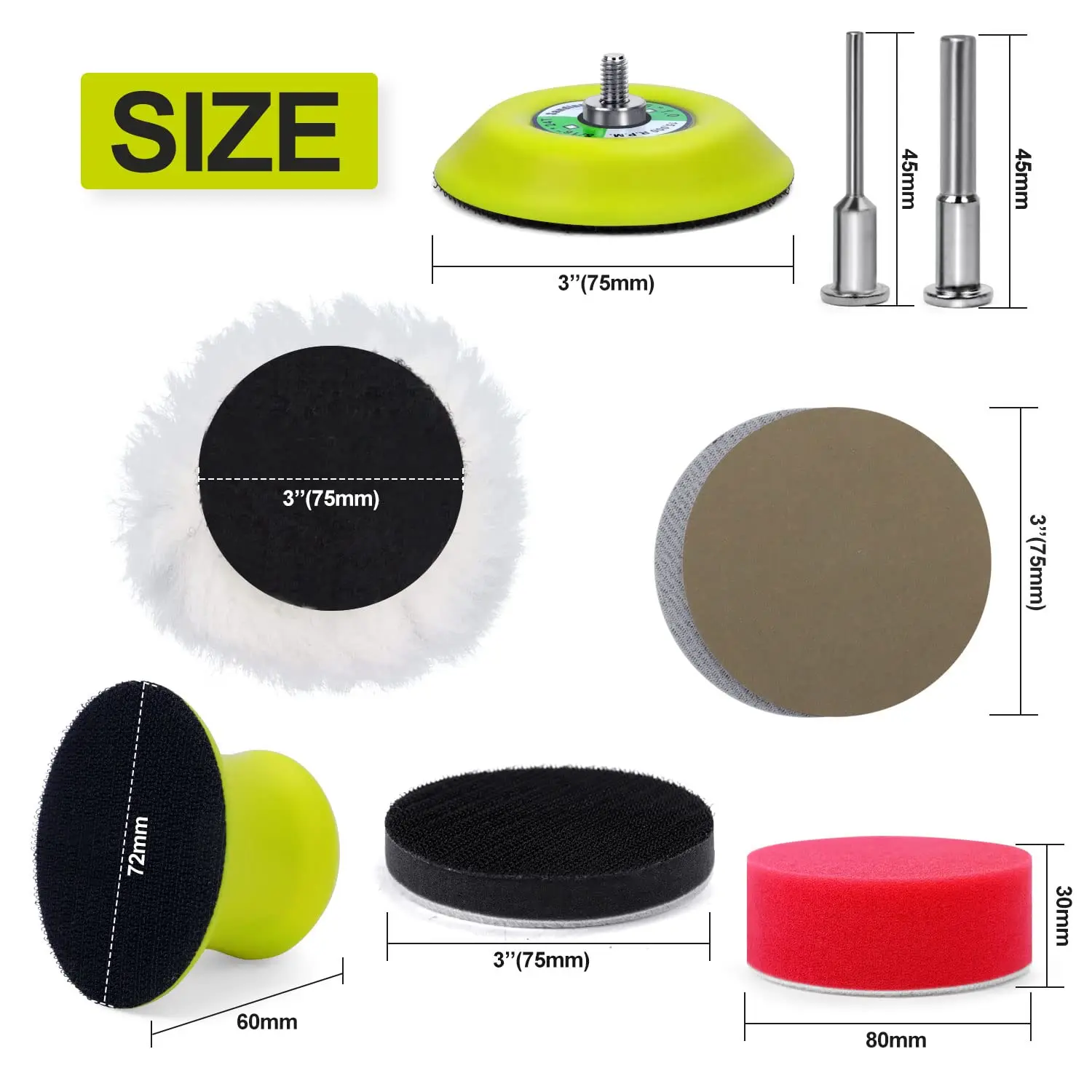 131 PCS 3 Inch Schleifen Discs Haken und Schleife 60 zu 10000 Nass Trocken Schleifpapier mit 1/8 "& 1/4" schaft Sichern Pad Polieren Pads