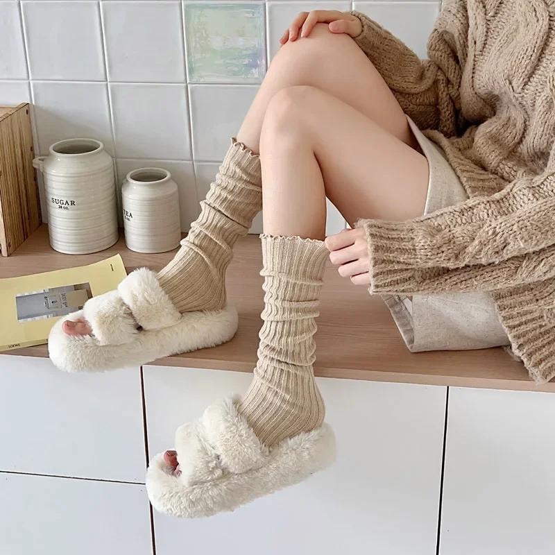 Lolita Long Socks White Arm Warmer Ladies Autumn Winter Crochet Socks Y2K Women Leg Warmers Knitted Warm Foot Cover Boot Cuffs