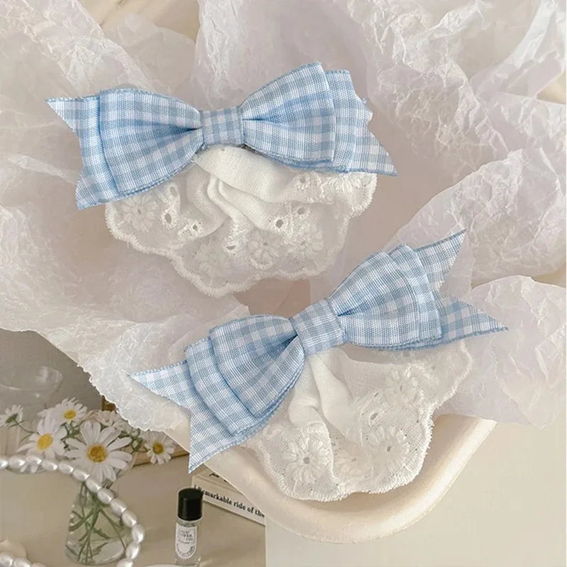 الكورية نمط الأزرق متقلب القوس مشبك شعر للنساء الإبداعية الدانتيل سحابة تصميم BB دبوس الشعر فتاة إكسسوارات الشعر