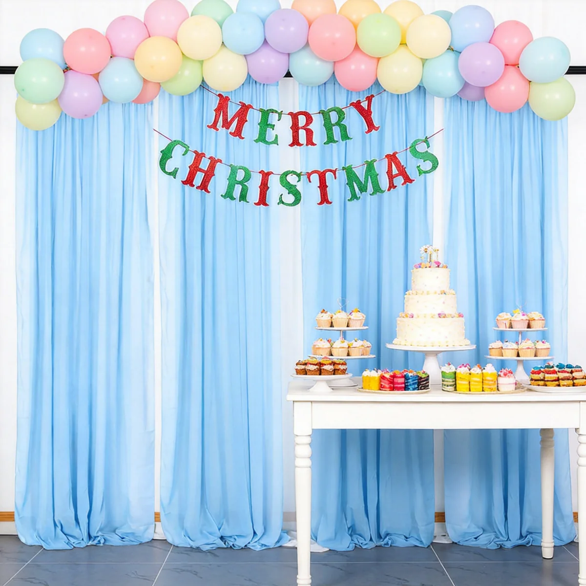 

6 панелей - 2,42 фута × 10 футов, небесно-голубой прозрачный шифоновый фон-штора для свадеб, детских праздников, дней рождения, фотосессий