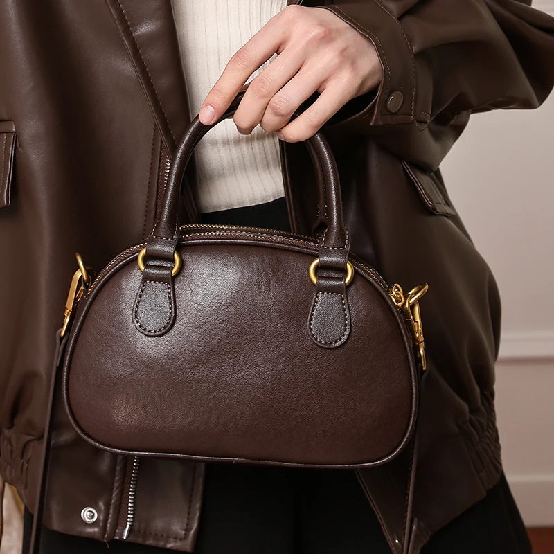 Women Natural Cow Leather Shoulder Bags Female Retro Soft Cowhide Bag Lady Female Commute Luxury Design Handbags for Ladies 2025