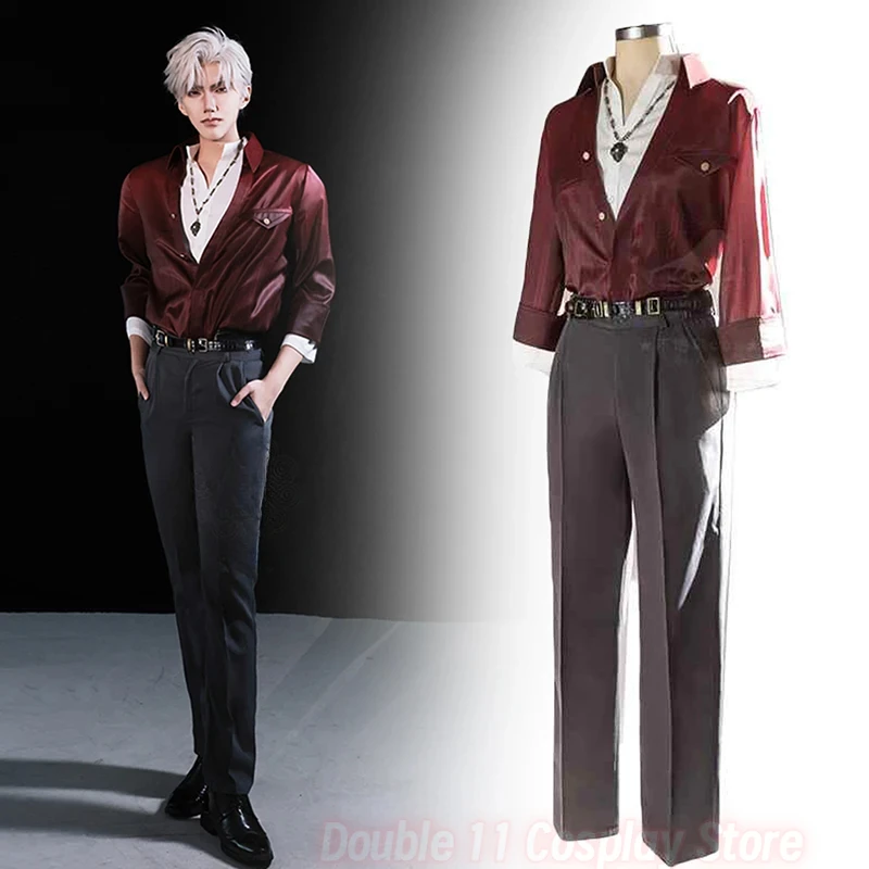 

Game Love and Deepspace Sylus Cosplay Costume Men Women Red Shirt Pants Suit Uniform Carnival Halloween Party Clothes Outfit