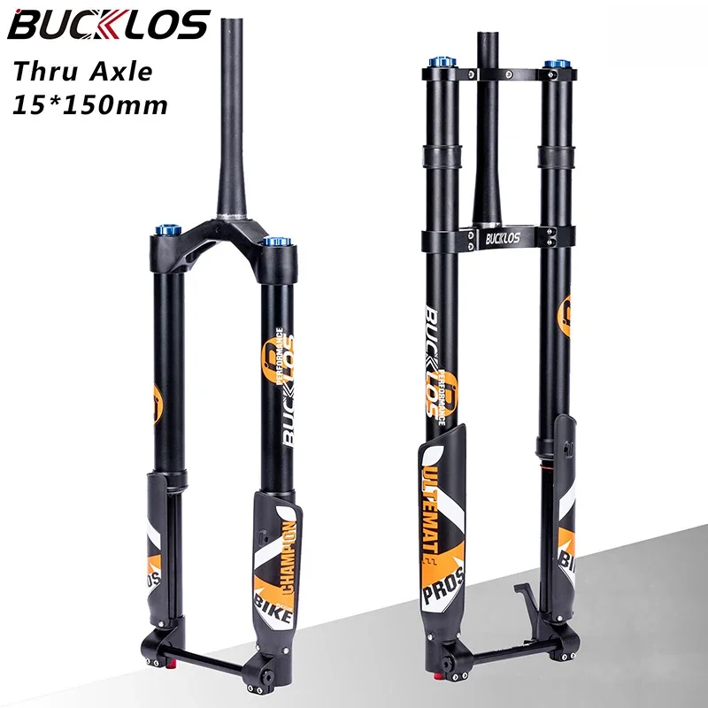 BUCKLOS Bike Suspension Fork MTB 26 Inch 20 Inch Bicycle Fat Fork 140mm Trave Thru Axle 1-1/8 5.0 Bicycle Suspension Fork Parts