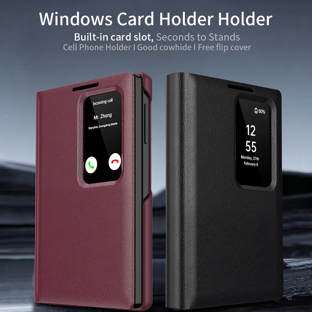Luxury Minimalist Leather Wallet Case for Samsung Galaxy Z Fold 8 Wide Flip Smart Display Clear Window For Fold8 Cover