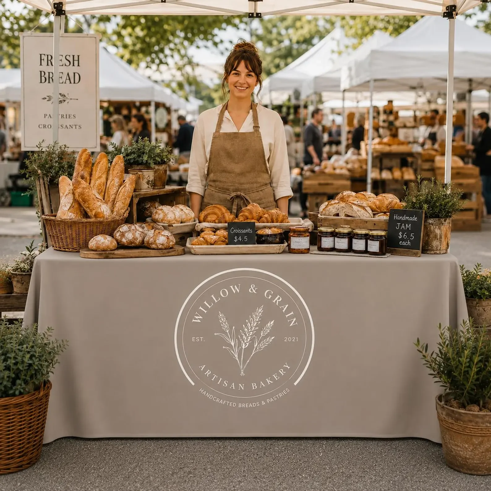 Custom Logo Table Cover, Personalized Tablecloth Trade Show Vendor Booth Craft Fair Farmers Market Pop Up Shop Business Expo
