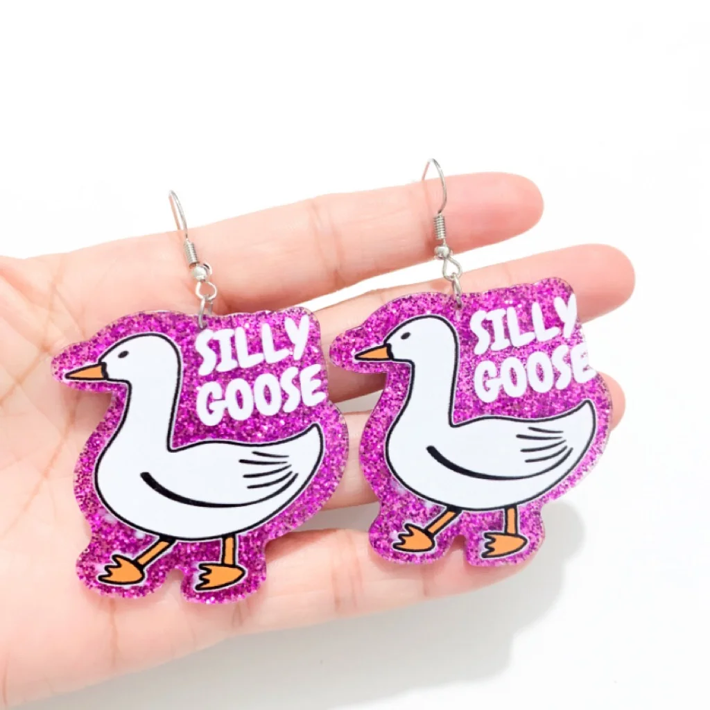 Pendientes acrílicos con purpurina para mujer, aretes coloridos de gota de ganso Silly, aros de epoxi de espalda plana, regalos de joyería, 1 par