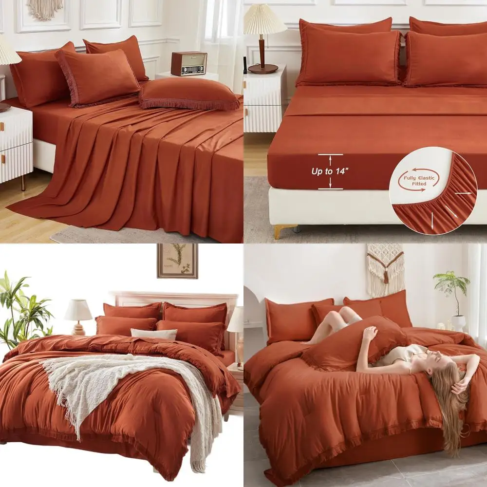 

Комплект постельного белья в стиле бохо из 7 предметов: одеяло королевского размера, простыни, наволочки и шары с декором из ржавчины с кисточками