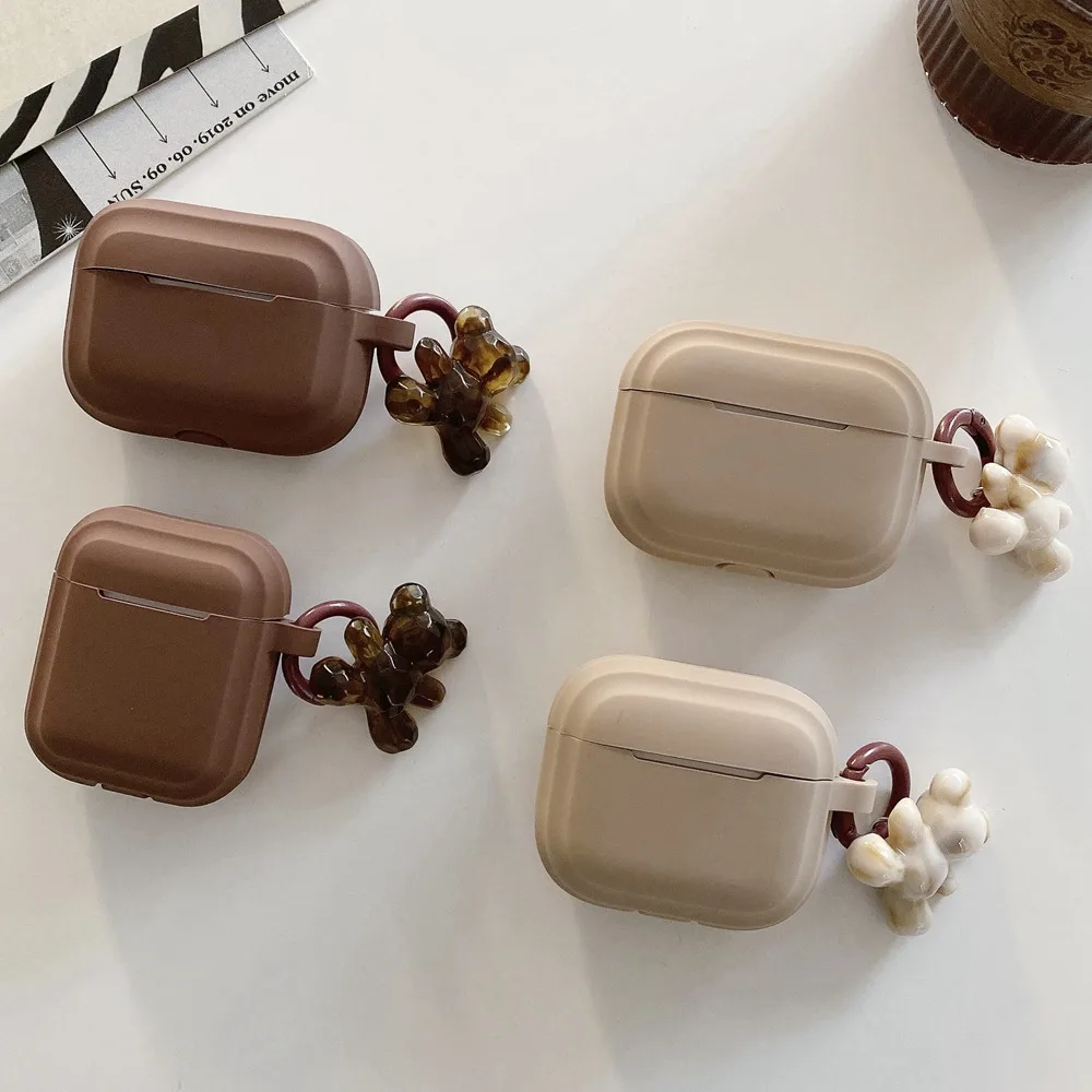 

Fashion Chocolate Khaki Case For Apple Airpods Pro Case Soft Silicone Earphone Cover For Airpods 3 2 1 Cases With Bear Keychain