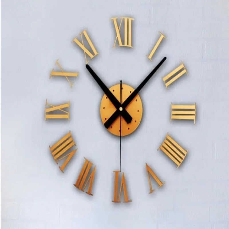 

DIY 3D three-dimensional metal texture Roman numeral clock wall clock creative wall stickers diy gold and silver watches