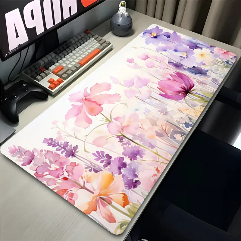 

Mouse Pad Computer Vintage Flower Pattern Extended Desktop Mouse Mat Office PC Kawaii Pink Keyboard Pad Laptop Gaming Mousepad