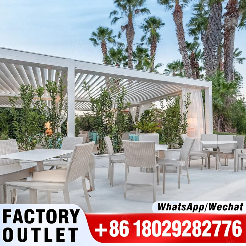 Against wall Mounted Custom Bioclimatic Pergola automatic Waterproof Retractable Modern Aluminum Pergola