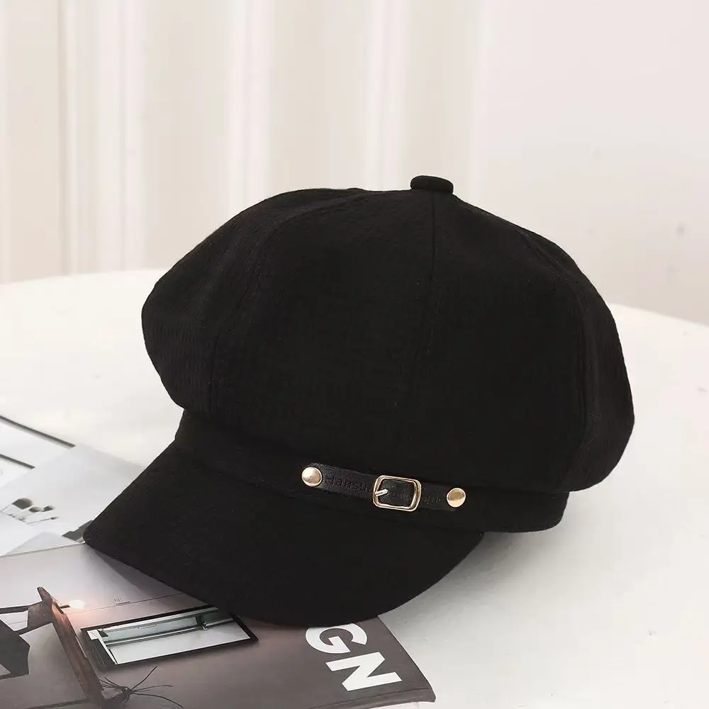 Women 100 Percent Cotton Solid Color Newsboy Cap Fall Winter Retro British Style Beret Hat Eight Panel Painter Cap Face Slimming