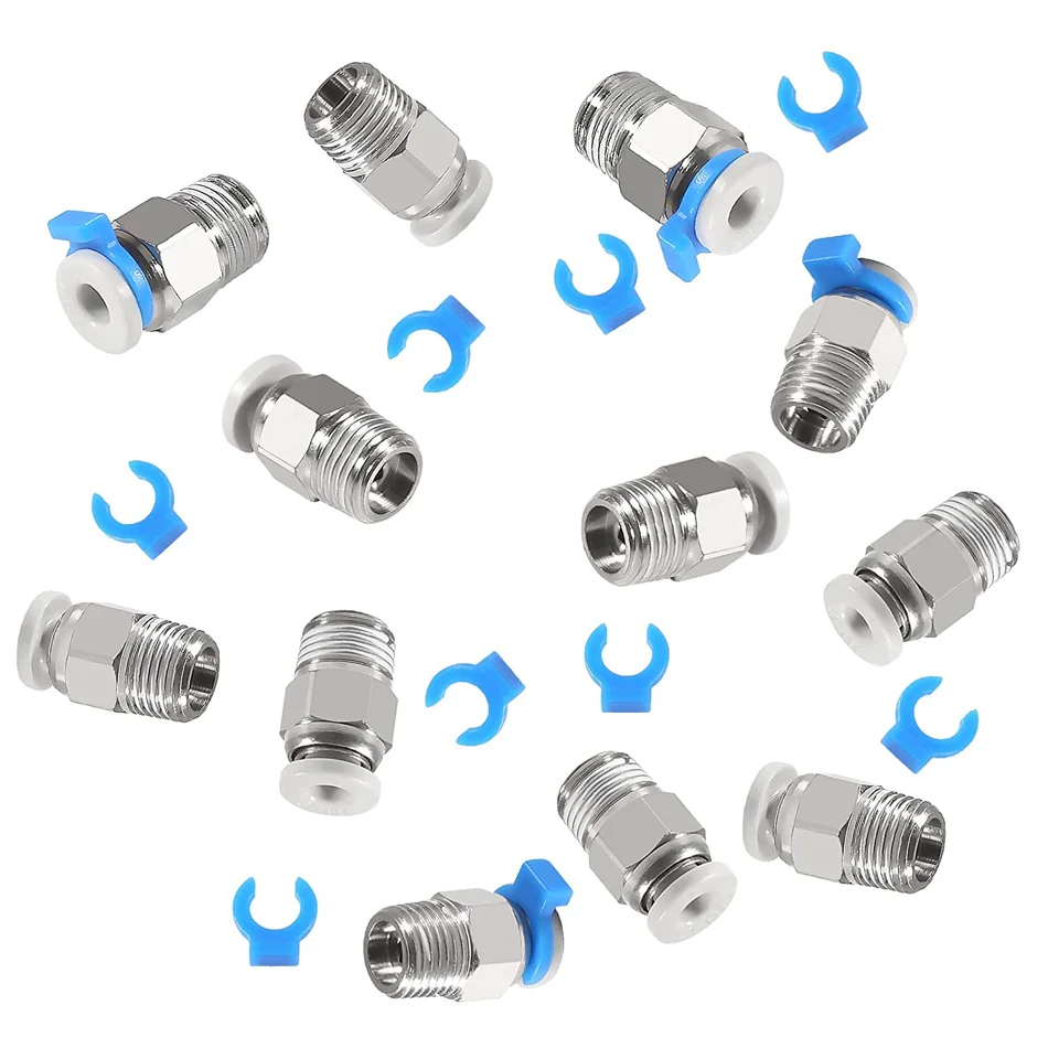 12Pcs PC4-M10 Male Straight Pneumatic PTFE Tube Push in Quick Fitting Connector + 12Pcs Pneumatic Connector Clip for Extruder