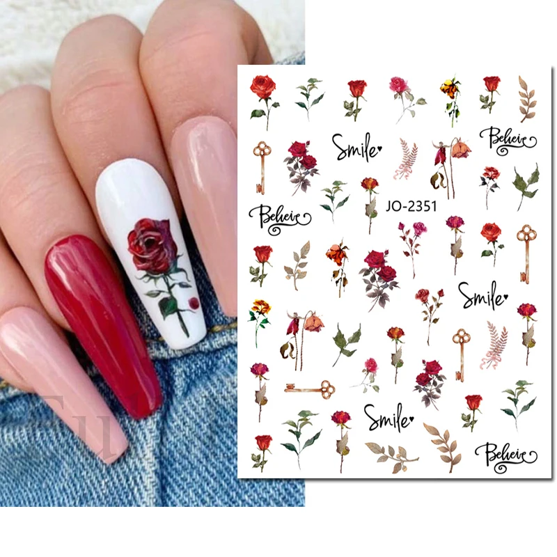 3d Nail Art Stickers Bowknot Lock Roses Flowers Letters Adhesive Sliders Decals For Nails Decorations Manicure Accessories