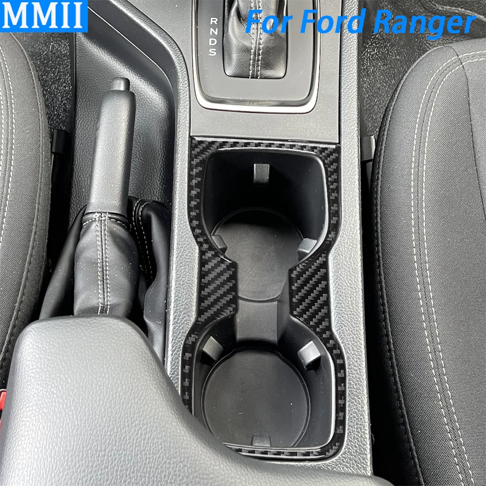 

For Ford Ranger Sport 2020 2021 2022 Carbon Fiber Central Water Cup Holder Panel Trim Cover Car Interior Accessories Sticker