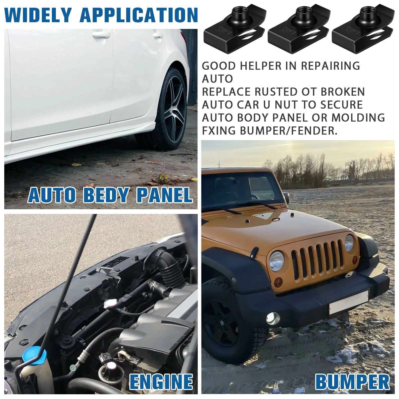 

20 Pcs U Shaped Clip Nuts Metal Fasteners Hardware Automotive Car Panel Bumper Mud Flap Grille Attachment Iron Parts