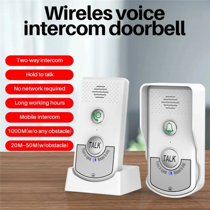 ABMF-2.4G Wireless Long Distance Door Phone Intercom Doorbell 2 Way Audio Voice Sender&Reciever For  Hotel Call Durable