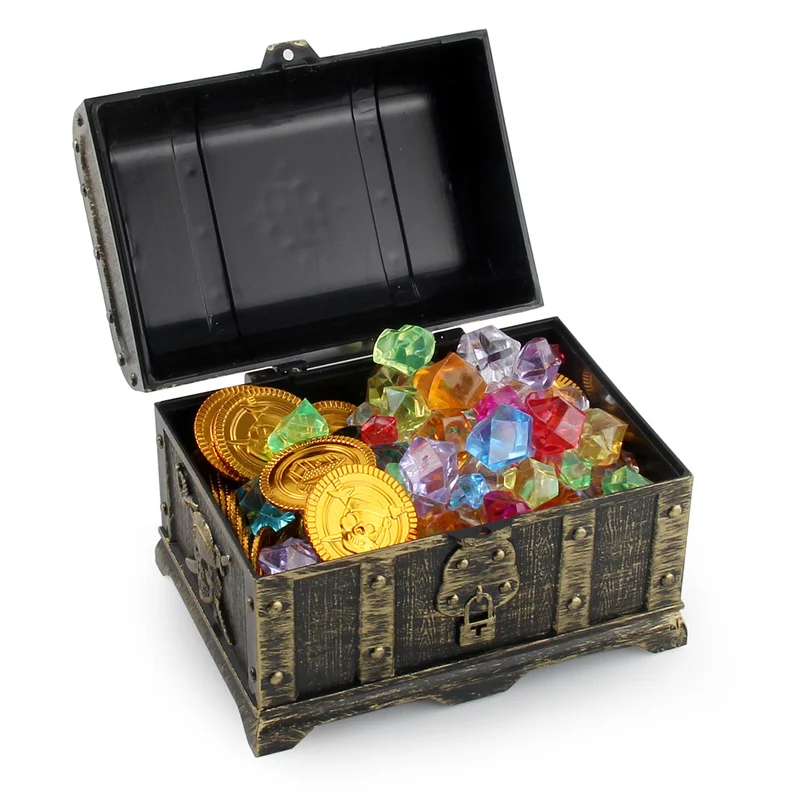 Children Treasure Hunt Game Toy Pirate Treasure Box Gold Coins Gems Outdoor Sports Summer Diving Party Parent-child Interaction