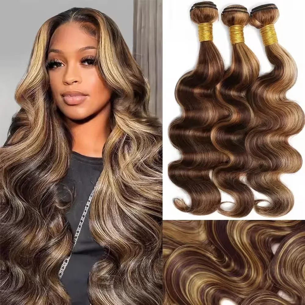 16A 4/27 Evidenziare Bundles Capelli Umani Dell'onda Del Corpo 4/5/6 Bundles Ombre Miele Marrone Colorato Capelli Umani Brasiliani di Remy Estensione Dei Capelli