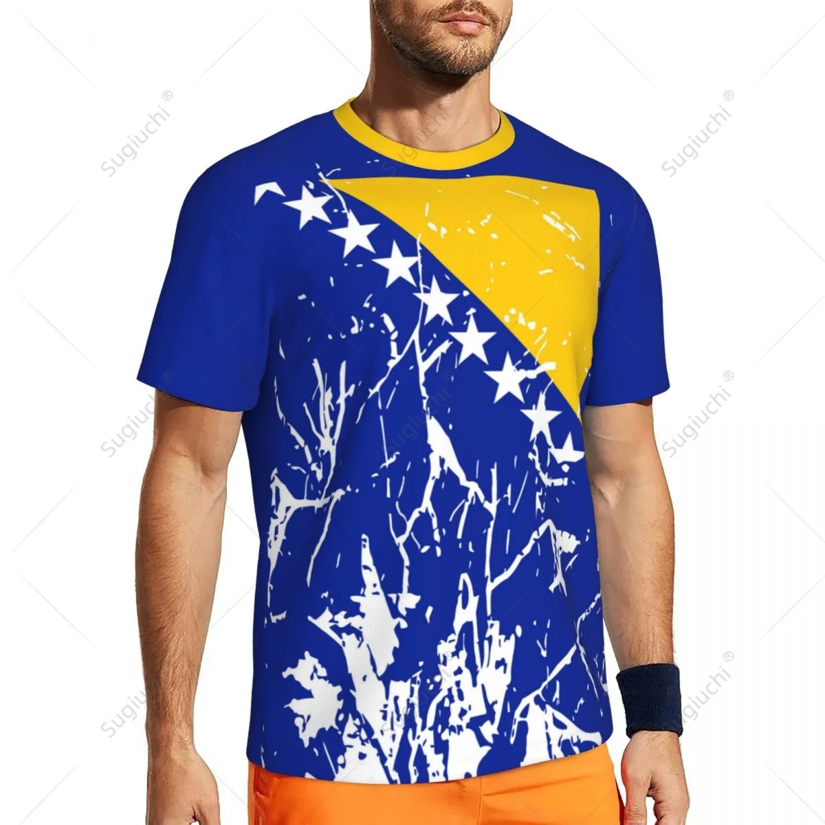 Exclusive design Bosnia And Herzegovina Flag Grain 3D Printed Men Running Bike Soccer Tennis Fitness Sports tshirt Mesh T-shirt