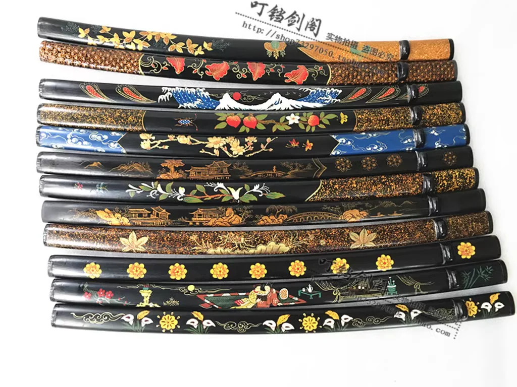 76cm Japanese Katana Sword Curved/Bent Handdrawn Pattern Painted Lacquered Saya Scabbard Sheath