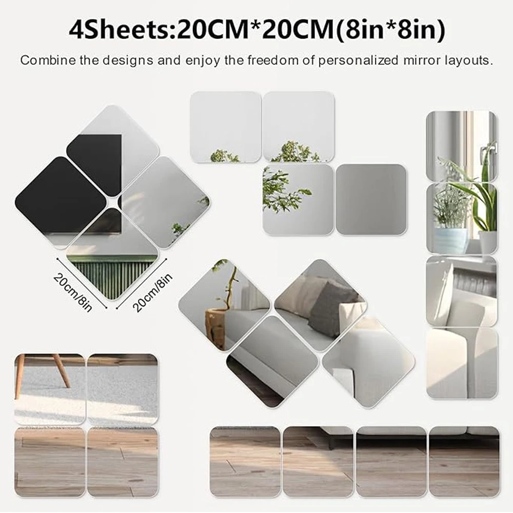 2/4 قطعة ثلاثية الأبعاد مرآة ملصقات جدار 2 مللي متر رشاقته مرنة DIY بها بنفسك الاكريليك ملصقات للمرايا مع لاصق غرفة المعيشة ديكور المنزل الحمام
