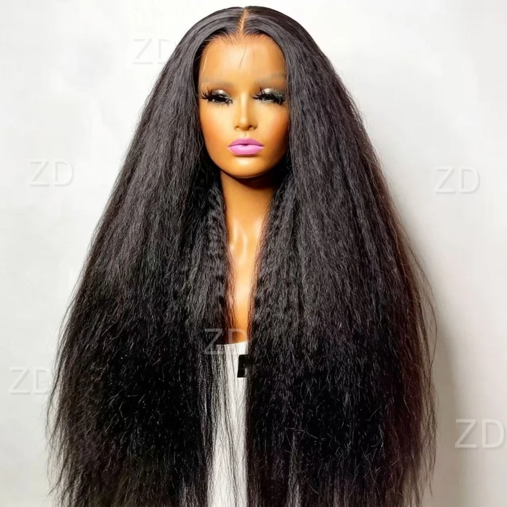 

180 Density Black Soft Pre-plucked 26" Yaki Straight Glueless Synthetic 13X4 Lace Front Wig For Women Baby Hair Daily
