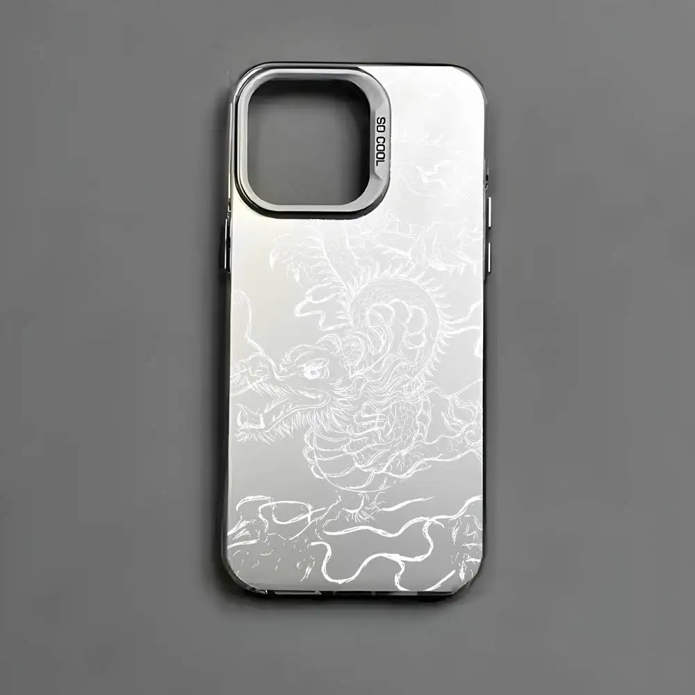 Fashion Chinese Dragon Phone Case For IPhone 16 15 14 13 12 11 Pro Max Black Matte Multicolor Laser Metallic Aurora Cover - náhled 3