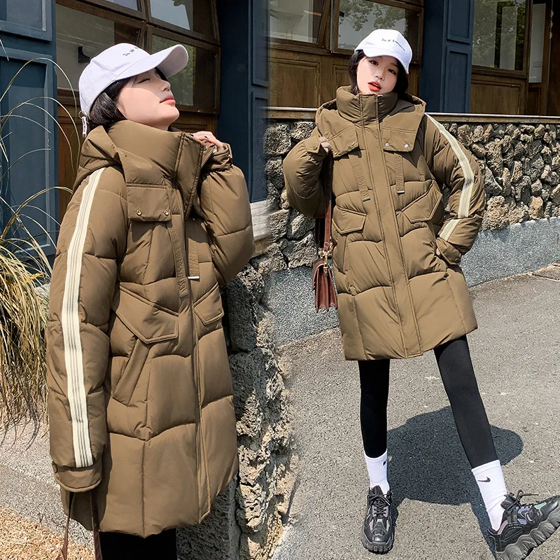 2024 Women Down Parkas 2024 Winter New Cotton Padded Jacket Thick Warm Overcoat Loose Long Female Hooded Puffer Coat Outerwear