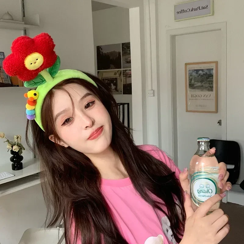 Niedliche Tulpen-Blumen-Haarspange, Cartoon-Raupe, Gesichtswasch-Stirnband für Erwachsene und Kinder, kreative lustige Fotografie-Haar-Accessoires