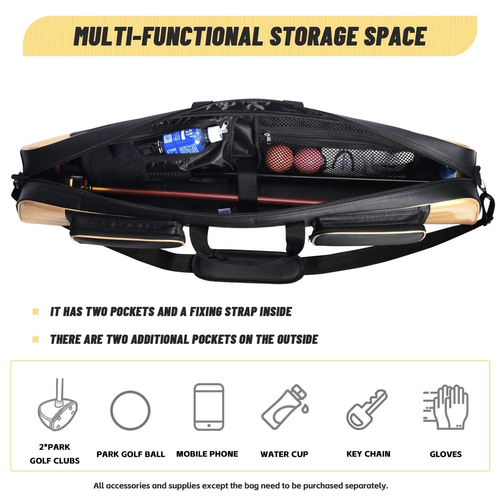 حقيبة Kaiersn PU بكتف واحد لنادي الجولف، حقيبة حمل خفيفة الوزن لنوادي الجولف وإكسسوارات 2 بارك