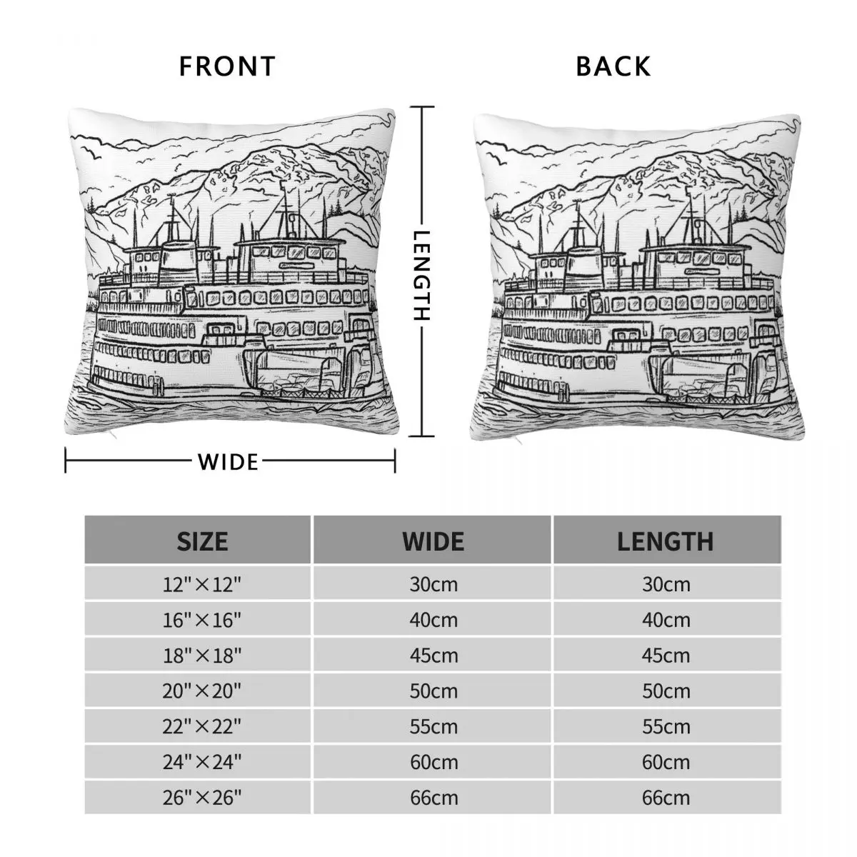 Washington State Ferry Sketch Square Pillowcase Polyester Linen Velvet Creative Zip Decor Pillow Case Home Cushion Cover