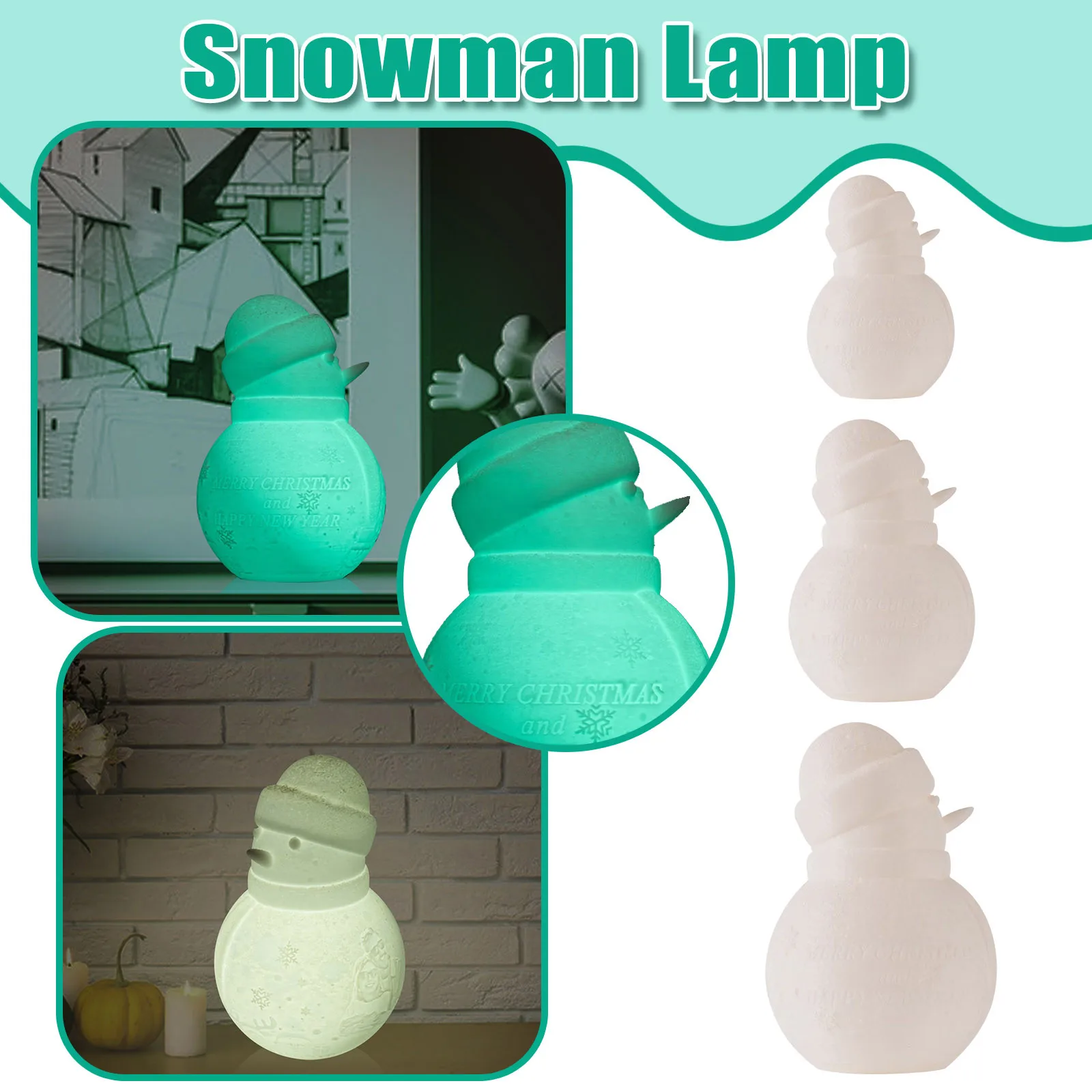 3d Printed Led Light Snowman Light Christmas Gift Decoration Snowman Doll Night Light Decoration Creative Gift 15/18/20cm