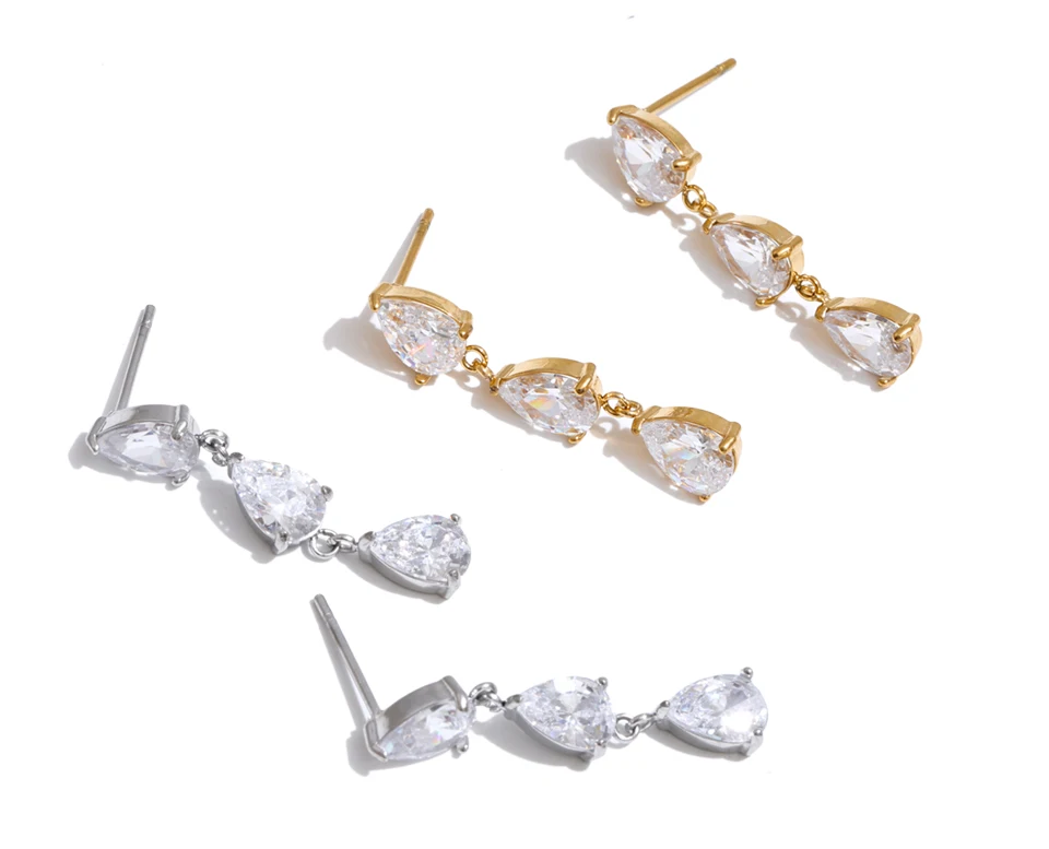 Yhpup Edelstahl AAA Zirkonia Kurze Exquisite Tropfenohrringe Luxus Trendige Fantasie Glänzender Wasserfester Schmuck Geschenk PVD – Detail 2