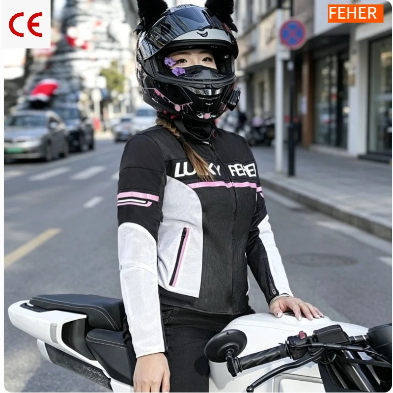 

FEHER Ladies Anti Fall Motorbike Jacket, Lightweight Summer Wear, Detachable CE Protective Comfortable Safety Riding Outerwear