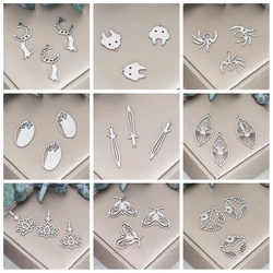 3pcs Cat Moth Charms Diy Earrings Necklace Bracelet Stainless Steel Lotus Flower Oval Cactus Leaf Charms For Jewelry Making