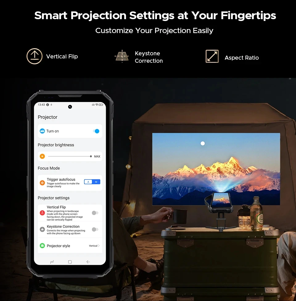 DOOGEE V Max Play Projector Rugged Phone 16GB+512GB 20500mAh 200MP Smartphon 5G 6.78" Display Dual Camping Lights Android 15 NFC