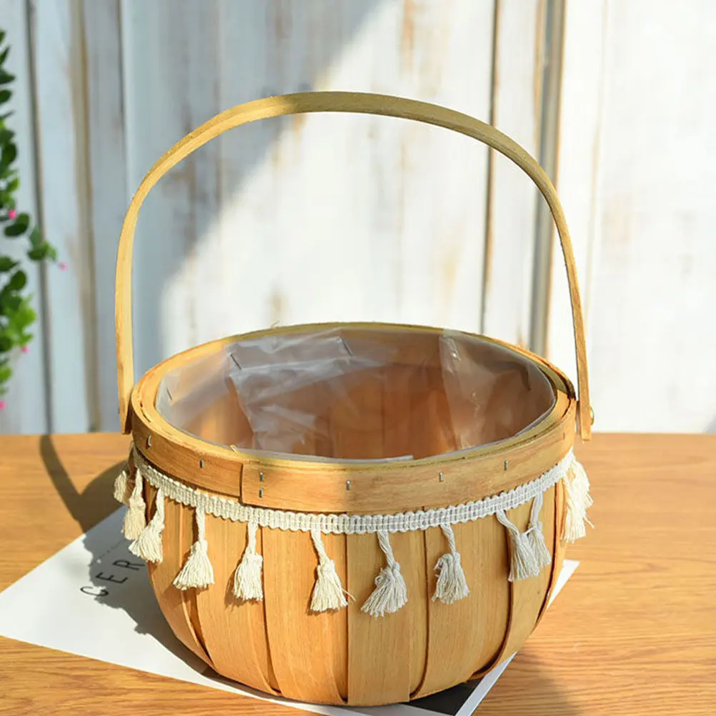 

Плетеная корзина для цветов из бамбука и дерева с декором из кисточек, идеально подходит для свадеб, вечеринок, дома, отелей, офисов, а также для цветочных композиций.